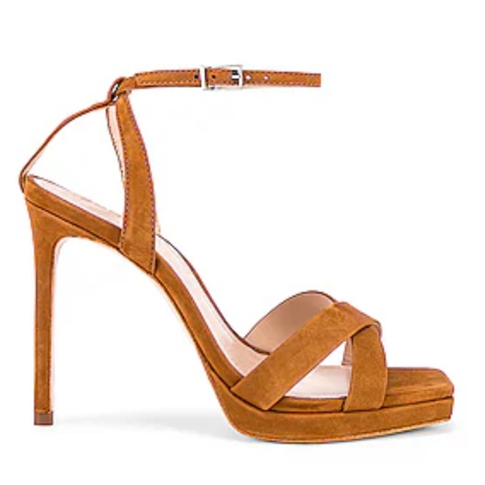 SCHUTZ Cognac Brown Suede Strappy Block Heel Sandals - Picture 5 of 6